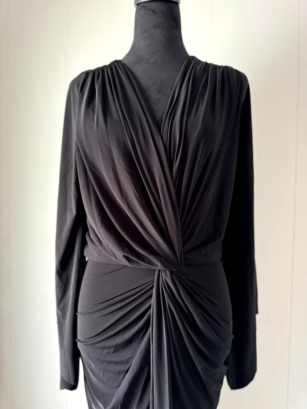 MISA Los Angeles Tegat High Low Black Knotted Front Draped Dress Size S
